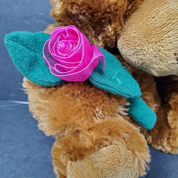 Dan Dee Teddy Bear Plush Stuffed Animal Brown Rose Flower Gift Valentine's Day - Picture 6 of 8